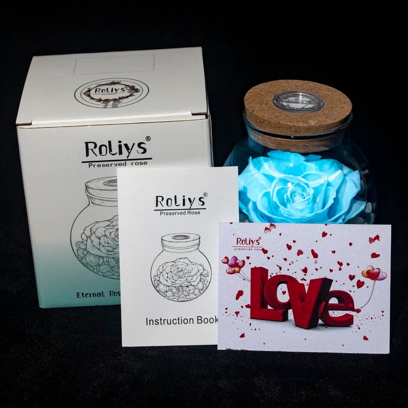 roliys Preserved Real Roses with Colorful Mood Light Wishing Bottle,Eternal Roseï¼ŒNever Withered Flowers, Christmas Anniversary Valentine's Mother's Day,a Gifts for Women 4.3inch 1pcsï¼ˆLight Blueï¼‰ - Image 3